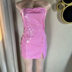 Baby Pink Party Strapless Mini Slit Dress Size Small